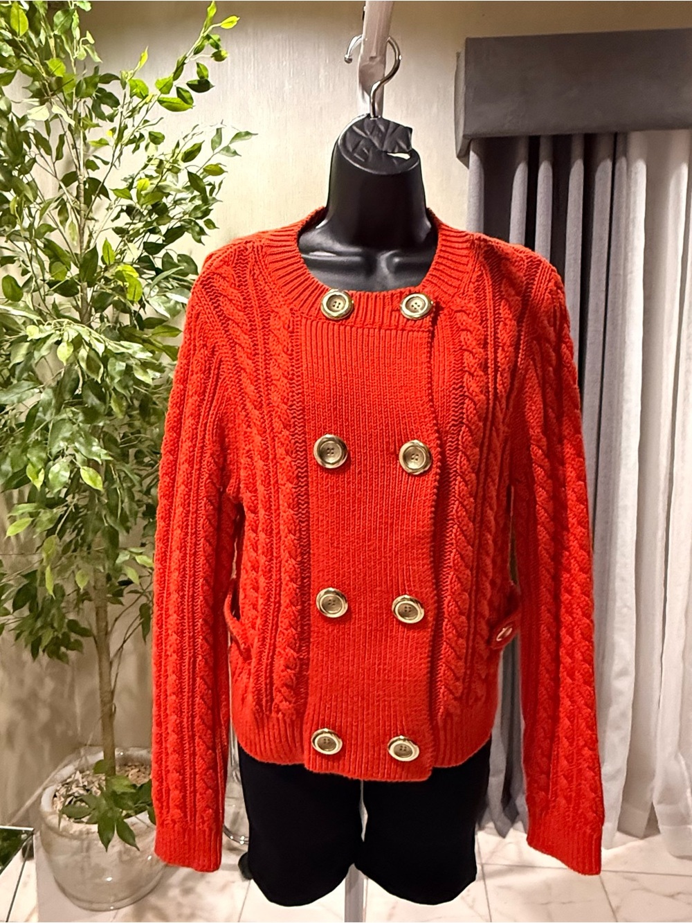 J. Crew Orange Cable-Knit Double-Breasted Sweater Cardigan